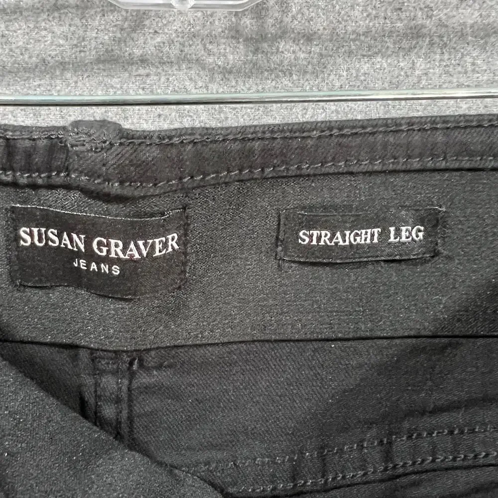 Susan Graver Regular Stretch Denim Straight Leg Jean Black, Reg 16